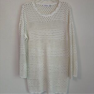 Anrabess Sweater Sz L Cream/Ivory Crochet Open Knit Pullover Long Oversized